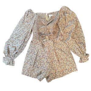 She + Sky Women's Standard Small Floral Long Sleeve Blouse Ruffle Casual Top